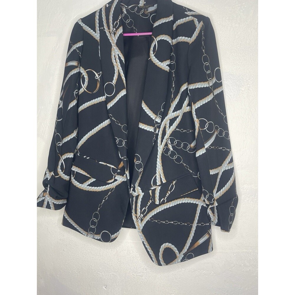 Alberto Makali Women’s Black Chain Print Open Front Blazer Stretch Career Statem - Picture 8 of 12
